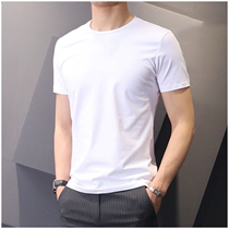 Cotton short sleeve T-shirt men 2021 summer new trend Ice Silk mens white body shirt round neck casual solid color top