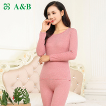 AB Underwear Autumn Winter Medium Thick Far Infrared Fever Big Code Lady Round Collar Autumn Clothes Autumn Pants Warm Underwear Suit K180