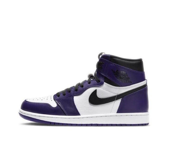 AirJordan1AJ1CourtPurple ສີຂາວສີມ່ວງ toe grape ເກີບບ້ວງຜູ້ຊາຍແລະແມ່ຍິງ 555088 / 575441