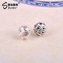 s925 pure silver Thai silver accessories coin hollowed-out bead-tee diy hand-woven red rope string bead bracelet ornament