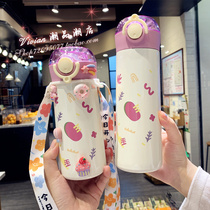 Hong Kong Minimalist Insulation Cup Bounce Cover Korean Version Straws Cups for male and female students Outdoor portable lifting rope water glasses