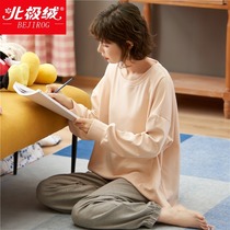 Arctic velvet pure cotton pajamas womens 2021 new long-sleeved two-piece suit womens spring and autumn cotton home clothes summer