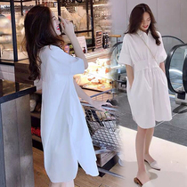 2021 new large size summer fat mm loose waist temperament dress female white design niche shirt dress