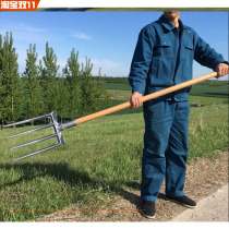 Fork agricultural steel fork overturning the ground loosening fork digging onion digging garlic artifact farmer busy planting vegetables four-tooth hoe farm tool deep turner