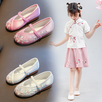 Chinese Wind Embroidered Shoes Girl girl Xia Childrens Handmaids Ancient Wind Flat Bottom Spring Autumn Soft Bottom Children Performance Shoes Princess Shoes