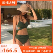 Bikini swimsuit womens Korean ins wind holiday sexy straps three-point high waisted split bubble spa swimsuit