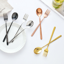 304 stainless steel fork spoon tableware set home Western tableware Pasta pasta steak long handle eating soup spoon ins ins