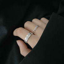 Elk 925 Korean version of sterling silver ring combination with Roman symbols English lettering indifferent ins index finger trendy