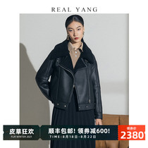  REALYANG early winter snow 2021 new lamb fur fur one-piece short motorcycle leather grass jacket womens winter