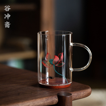 Haneda hand-painted Lotus high-end single-layer glass teacup with Cup ladies making teacup Master Cup transparent cup