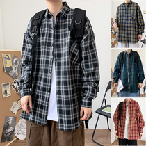 Gangfeng plaid shirt men Korean version of the trend handsome long sleeve shirt ins Joker teenagers autumn thin coat