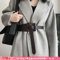 The first layer of cowhide wide belt womens leather decoration wild coat with dress sweater waist knotted waist seal