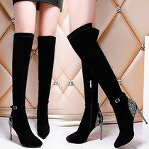 Autumn and winter water drill fine heel high cylinder boots 2022 new elastic boots slim and long cylinder boot female high heel elastic long boots slim