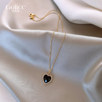 Exquisite black love necklace female in niche design high-sense autumn winter jewelry jewelry sweater chain