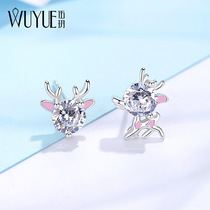 925 sterling silver elk all the way with your earrings female asymmetric earrings 2021 New Tide deer antlers ear ornaments deer