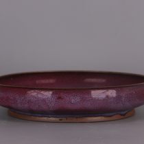  Chunde Tang}Plate Jun Kiln Rose red gold lettering Peach-shaped washing Song imitation Song Dynasty thrift unearthed porcelain antiques