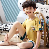 Child Sleepwear Boy Summer Thin cotton short sleeve boy Spring Summer CUHK Tong cartoon full cotton Home Residence Suit