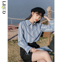 LRUD blue striped shirts womens spring clothes 2022 new womens clothing relaxed student blouses with lean spring and autumn lining clothes