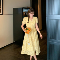 Pregnant Women summer dress V collar buckle new summer thin out net red set size fashion fairy dress