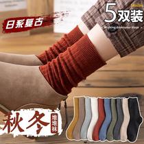 Socks womens mid-tube socks ins trend autumn wild high tube long tube plus velvet thick pile socks womens autumn and winter