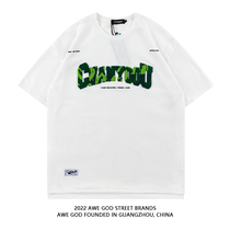 AWE GOD American retro fake two-piece short-sleeved top men and women summer couple loose casual bottoming T-shirt tide