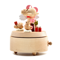 Jeancard Taiwan Music box Pig solid wood wooden rotating music box Childrens Day Birthday gift for girls