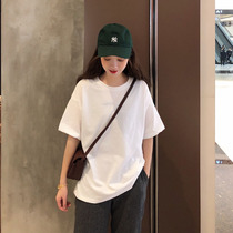 Hong Kong solid color white loose all-round short-sleeved T-shirt 2021 summer female student simple base shirt top ins tide