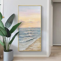 Hallway Gangway Genguan Pure Hand-painted Oil Painting minimalist bedroom Living room Decorative Painting Light Extravagant and Vertical Version Hung Painting Sea View