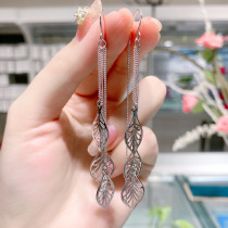 Yushangfu s925 sterling silver long tassel leaves high EAR thread female summer fashion simple anti-throwing earrings earrings