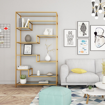 Nordic gold shelf Wrought iron simple bookshelf shelf Partition floor-to-ceiling living room partition shelf Screen display rack