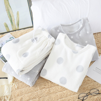 New flannel pajamas womens winter thickened warm pullover closed foot polka dot coral velvet home clothes warm suit