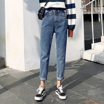 Mrs Sun thin jeans womens spring and Autumn 2021 new Korean version of high waist loose thin all-round straight dad pants