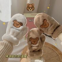 Original cute grin bear winter warm plush girl heart smile face warm gloves hand socks