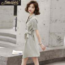 Dress women Summer 2020 new Korean version of temperament retro style mature lady short sleeve single breasted A- line dress