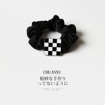 Sichuan wild black white grid large intestine Hairband senior Japanese and Korean temperament headwear Net Red new simple leather band female head rope