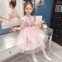 Hanfu girl costume Chinese style 2021 new summer childrens clothing summer dress ancient style skirt super fairy girl Tang dress