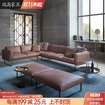 Leather sofa first layer cowhide Italian retro three-person sofa combination modern small apartment living room complete furniture