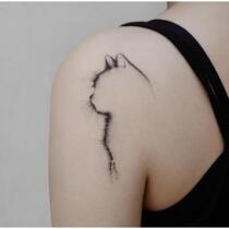 Exclusive hand-painted ins black and white cat silhouette waterproof tattoo sticker A495