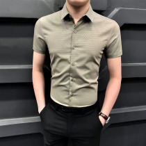 Fuguiniao summer short sleeve shirt men's trend printing casual slim shirt high-end business half sleeve men's top