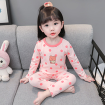 Girls pure cotton pajamas for children cute polka dot bear autumn childrens cute girl baby spring long-sleeved home clothes