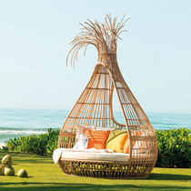 Outdoor casual vines Round Beds Open-air Balcony Patio Lying Bed Holiday Village Folk beach Beach Bed