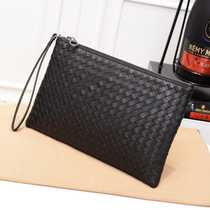 Mens bag high-quality extravagant cow leather handwoven handmade handbag fashion genuine leather large capacity casual black long purse