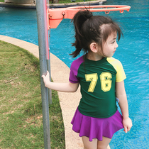 Childrens swimsuit Girls and girls Baby long-sleeved one-piece sunscreen Middle and small children baby one-piece students shake the tide of net red