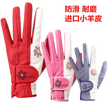 Korean spot golf gloves female golf lambskin non-slip particles comfortable breathable wear-resistant hands