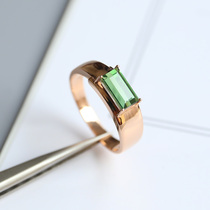 Custom section] Natural Green Bite Mens ring ring 18K rose color gold with texture asymmetrical aesthetic design