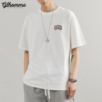 2022 Summer New Men T-Shirt Short Sleeve Trend Casual 100 Hitch Loose Round Collar Embroidered Half Sleeve Compassionate Tide Card