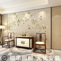 New Chinese hand-painted flowers and birds TV background wall wallpaper film and television Wall ancient style plum blossom wallpaper custom mural wall cloth