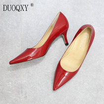 Clear Cabin Small Chili leather Genuine Leather Lacquer Leather pointed single shoe woman with fine and shallow mouth JC high heel red womens shoes summer