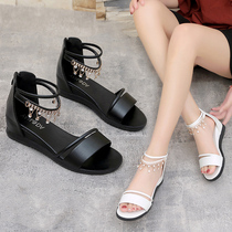 Net red slip toe sandals womens summer 2020 new fairy wind crystal thick heel non-slip with flat sandals