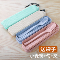 Chopsticks spoon Fork three sets of wheat straw portable travel Childrens tableware environmental storage box one person